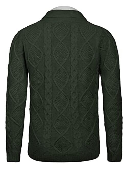 COOFANDY Men's Shawl Collar Cardigan Sweater Slim Fit Merish Aran Button Down Cable Knitted Sweater with Pockets