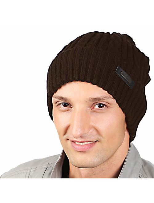 HIG Mens Winter Hat Warm Comfortable Soft Knit Beanie Hats Lined with Fleece