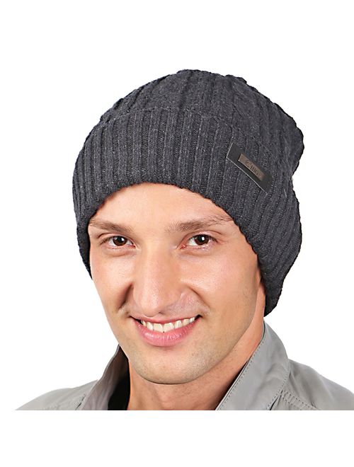 HIG Mens Winter Hat Warm Comfortable Soft Knit Beanie Hats Lined with Fleece