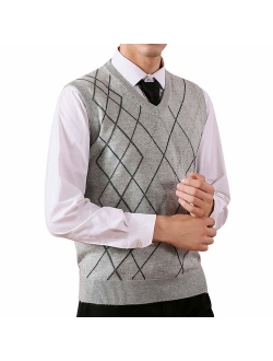 Lisianthuas Mens' Argyle V-Neck Sweater Vest