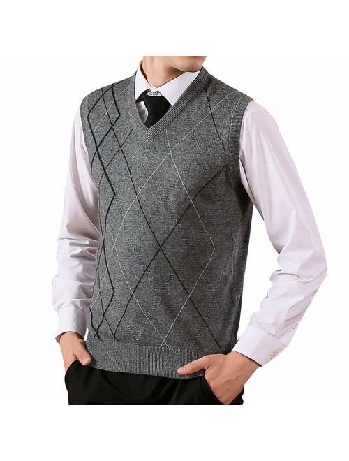 Lisianthuas Mens' Argyle V-Neck Sweater Vest