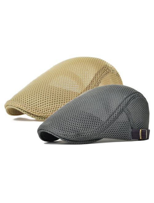 Men's Mesh Flat Cap Duckbill Beret Ivy Gatsby Newsboy Driving Cabbie Caps Hunting Hat