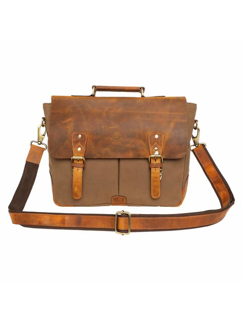 Rustic Town 15 inch Leather Canvas Laptop Messenger Briefcase Satchel Bag