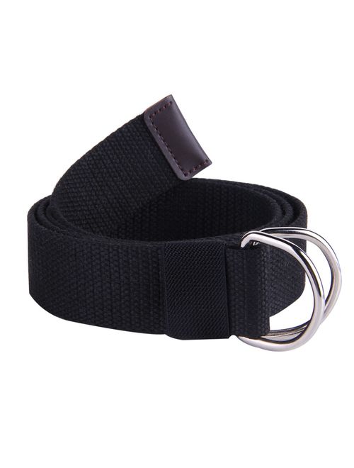 JINIU Mens & Womens Canvas Belt with Black D-ring Wide Extra Long Solid Color 1.5" wide