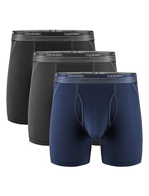 Separatec Men's Underwear Dual Pouch Sport Quick Dry Long Leg Boxer Briefs 3 Pack