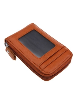 DKER Genuine Leather Mini Credit Card Case Organizer Compact Wallet with ID Window