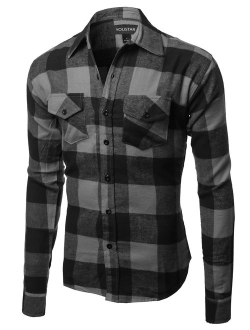 Men's Flannel Plaid Checkerd Long Sleeve Tshirts