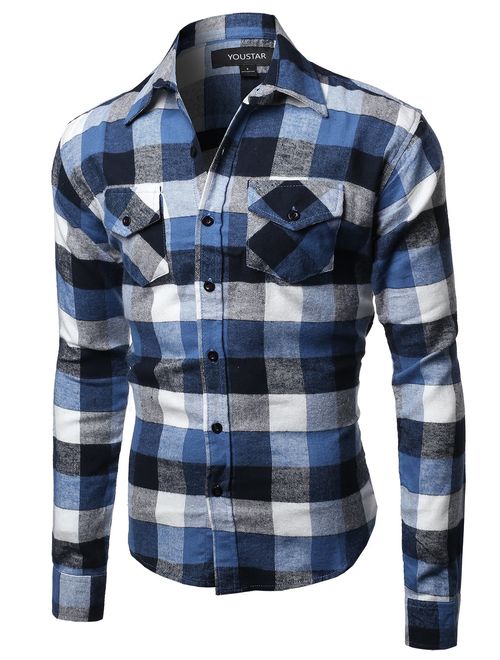 Men's Flannel Plaid Checkerd Long Sleeve Tshirts