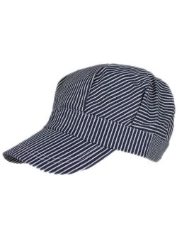 Adult Train Engineer Cap, One size fits most adults, Small through Large, Authentic blue and white stripes