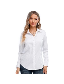 SUNNOW Womens Tailored Short Sleeve Basic Simple Button-Down Shirt with Stretch