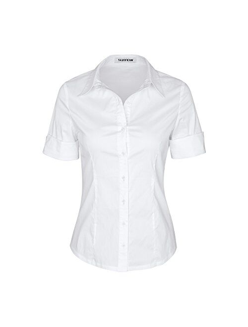 SUNNOW Womens Tailored Short Sleeve Basic Simple Button-Down Shirt with Stretch