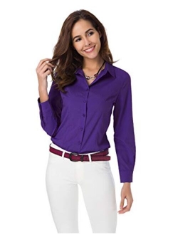 Atnlewhi Womens Basic Long Sleeve Button Down Shirts Simple Pullover Stretch Formal Casual Shirt