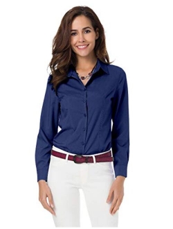 Atnlewhi Womens Basic Long Sleeve Button Down Shirts Simple Pullover Stretch Formal Casual Shirt