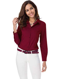 Atnlewhi Womens Basic Long Sleeve Button Down Shirts Simple Pullover Stretch Formal Casual Shirt