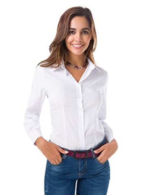 Atnlewhi Womens Basic Long Sleeve Button Down Shirts Simple Pullover Stretch Formal Casual Shirt