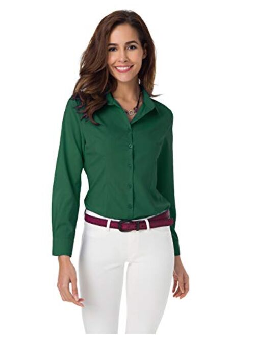 Atnlewhi Womens Basic Long Sleeve Button Down Shirts Simple Pullover Stretch Formal Casual Shirt