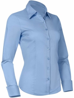 Pier 17 Button Down Shirts for Women, Fitted Long Sleeve Tailored Work Office Blouse