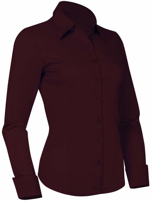 Pier 17 Button Down Shirts for Women, Fitted Long Sleeve Tailored Work Office Blouse