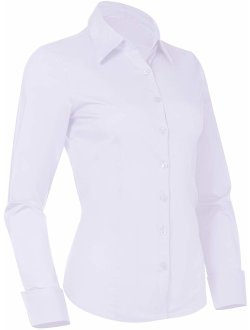 Pier 17 Button Down Shirts for Women, Fitted Long Sleeve Tailored Work Office Blouse