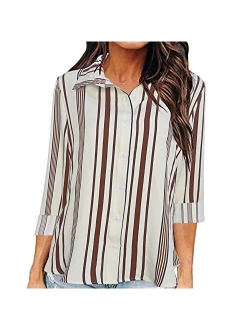 OMSJ Women Button Down Shirts Long Sleeve Chiffon Office V Neck Casual Business Blouses Tops