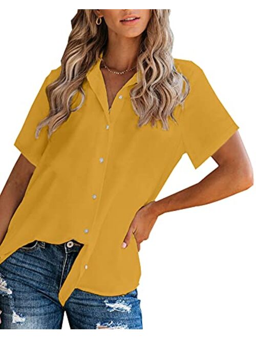 OMSJ Women Button Down Shirts Long Sleeve Chiffon Office V Neck Casual Business Blouses Tops