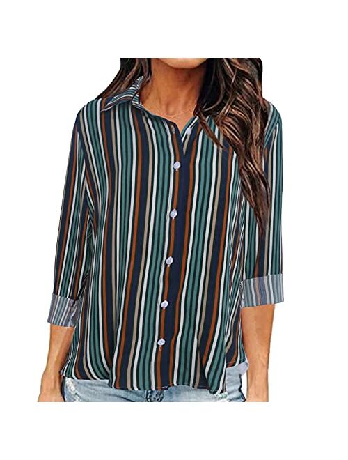 OMSJ Women Button Down Shirts Long Sleeve Chiffon Office V Neck Casual Business Blouses Tops