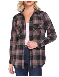 Zeagoo Womens Flannels Long/Roll Up Sleeve Plaid Shirts Cotton Check Gingham Top S-3XL