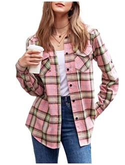 Zeagoo Womens Flannels Long/Roll Up Sleeve Plaid Shirts Cotton Check Gingham Top S-3XL