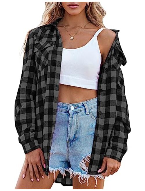 Zeagoo Womens Flannels Long/Roll Up Sleeve Plaid Shirts Cotton Check Gingham Top S-3XL