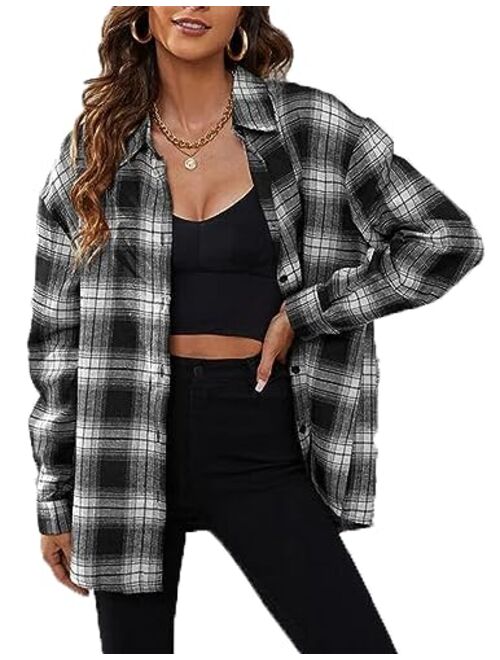 Zeagoo Womens Flannels Long/Roll Up Sleeve Plaid Shirts Cotton Check Gingham Top S-3XL