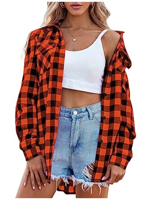 Zeagoo Womens Flannels Long/Roll Up Sleeve Plaid Shirts Cotton Check Gingham Top S-3XL