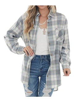 NUOREEL Womens Casual Plaid Soft Button Down Tops Roll Up Long Sleeve Cuffed Blouse Shirts