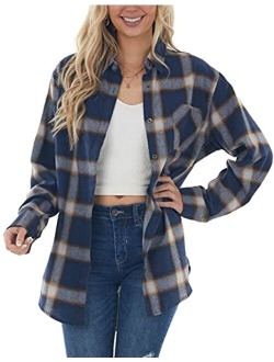 NUOREEL Womens Casual Plaid Soft Button Down Tops Roll Up Long Sleeve Cuffed Blouse Shirts