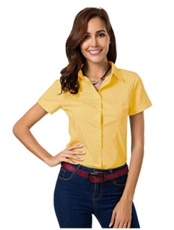 Atnlewhi White Button Down Shirt Women Light Short Sleeve Blouse Tops for Work All Occasions Summer Tops