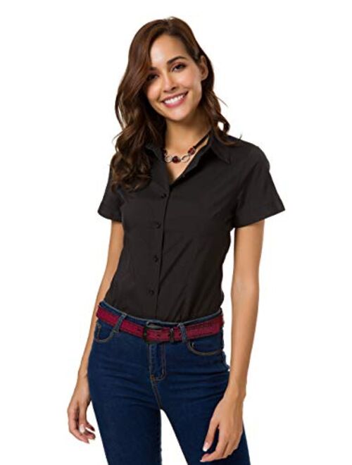 Atnlewhi White Button Down Shirt Women Light Short Sleeve Blouse Tops for Work All Occasions Summer Tops