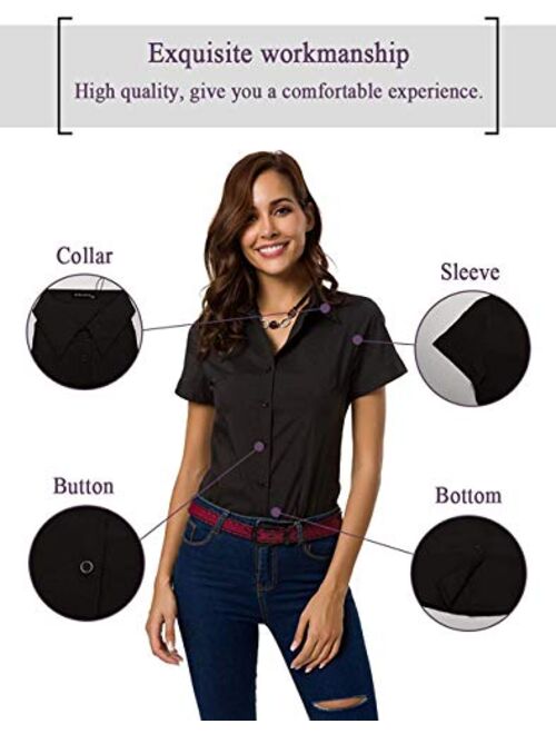 Atnlewhi White Button Down Shirt Women Light Short Sleeve Blouse Tops for Work All Occasions Summer Tops