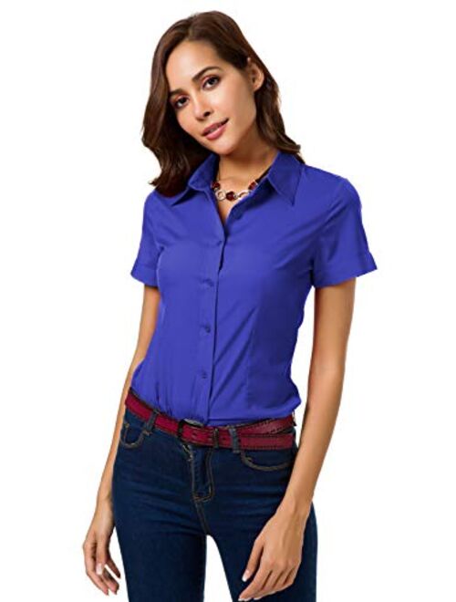 Atnlewhi White Button Down Shirt Women Light Short Sleeve Blouse Tops for Work All Occasions Summer Tops