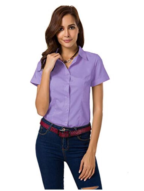 Atnlewhi White Button Down Shirt Women Light Short Sleeve Blouse Tops for Work All Occasions Summer Tops