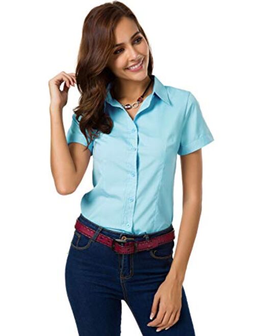 Atnlewhi White Button Down Shirt Women Light Short Sleeve Blouse Tops for Work All Occasions Summer Tops