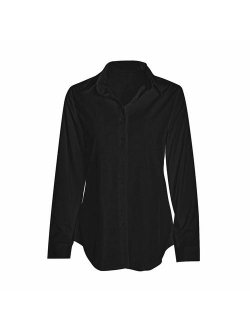 SUNNOW Women Slim Shirt V Neck Long Sleeve Collared Button-Down Blouse