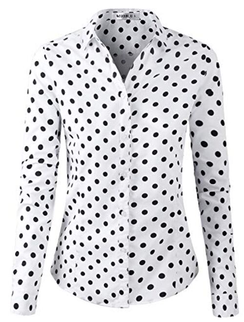 Doublju Basic Slim Fit Long Sleeve Button Down Collared Shirts for Women with Plus Size