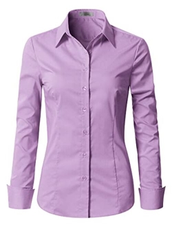 EZEN Womens Slim-Fit Long Sleeve Stretchy Button Down Collar Office Formal Casual Shirt Blouse