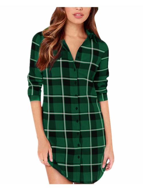 ZANZEA Women Blouses Tops Buffalo Check Plaid Long Sleeve Casual Button Down Shirts