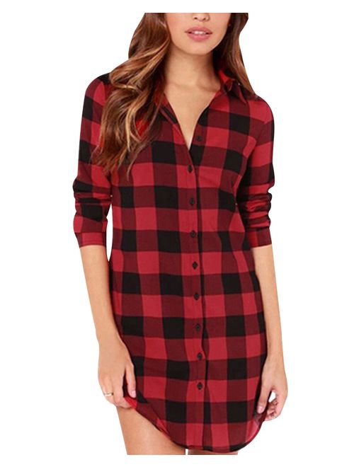 ZANZEA Women Blouses Tops Buffalo Check Plaid Long Sleeve Casual Button Down Shirts