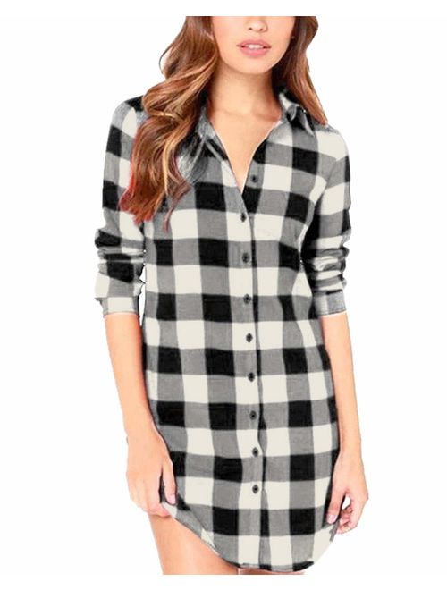 ZANZEA Women Blouses Tops Buffalo Check Plaid Long Sleeve Casual Button Down Shirts