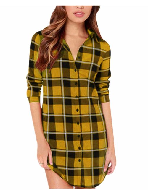 ZANZEA Women Blouses Tops Buffalo Check Plaid Long Sleeve Casual Button Down Shirts