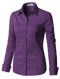 CLOVERY Women's Basic Long Sleeve Slim Fit Button Down Shirt