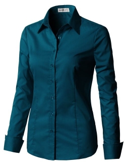 CLOVERY Women's Basic Long Sleeve Slim Fit Button Down Shirt