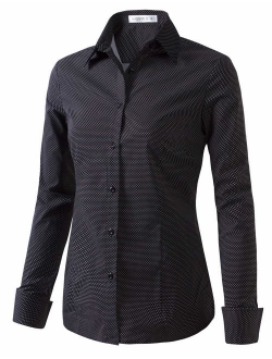 CLOVERY Women's Basic Long Sleeve Slim Fit Button Down Shirt