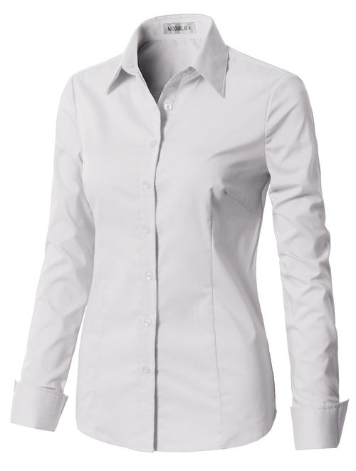 CLOVERY Women's Basic Long Sleeve Slim Fit Button Down Shirt